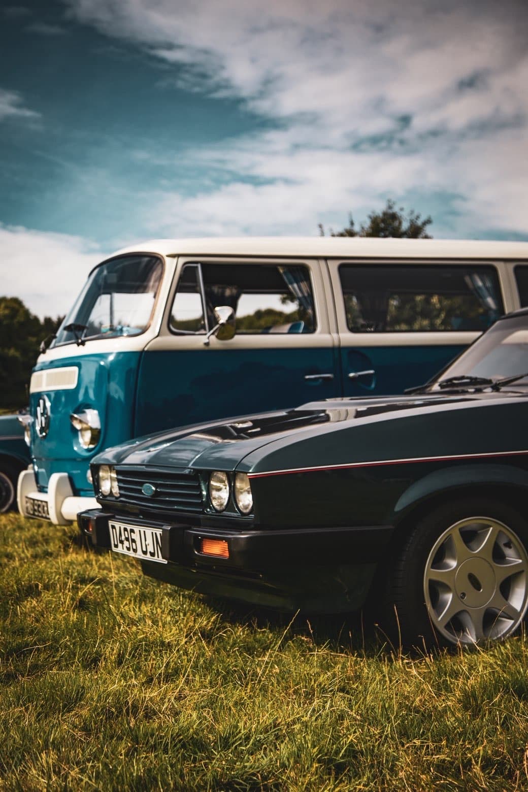 Classic car and van photographed from a low angle